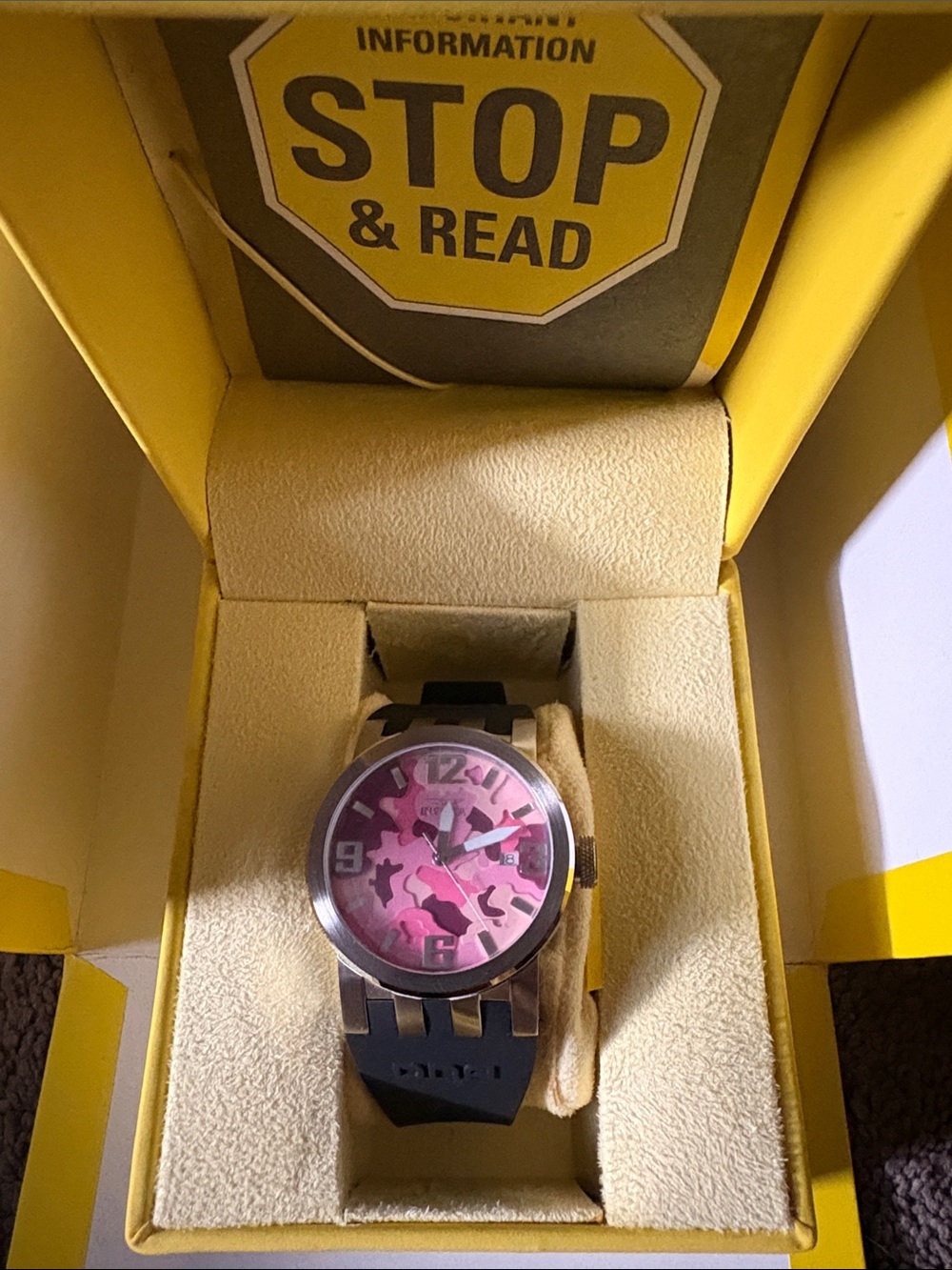 Invicta Pink Camo Dial Watch with Black Strap